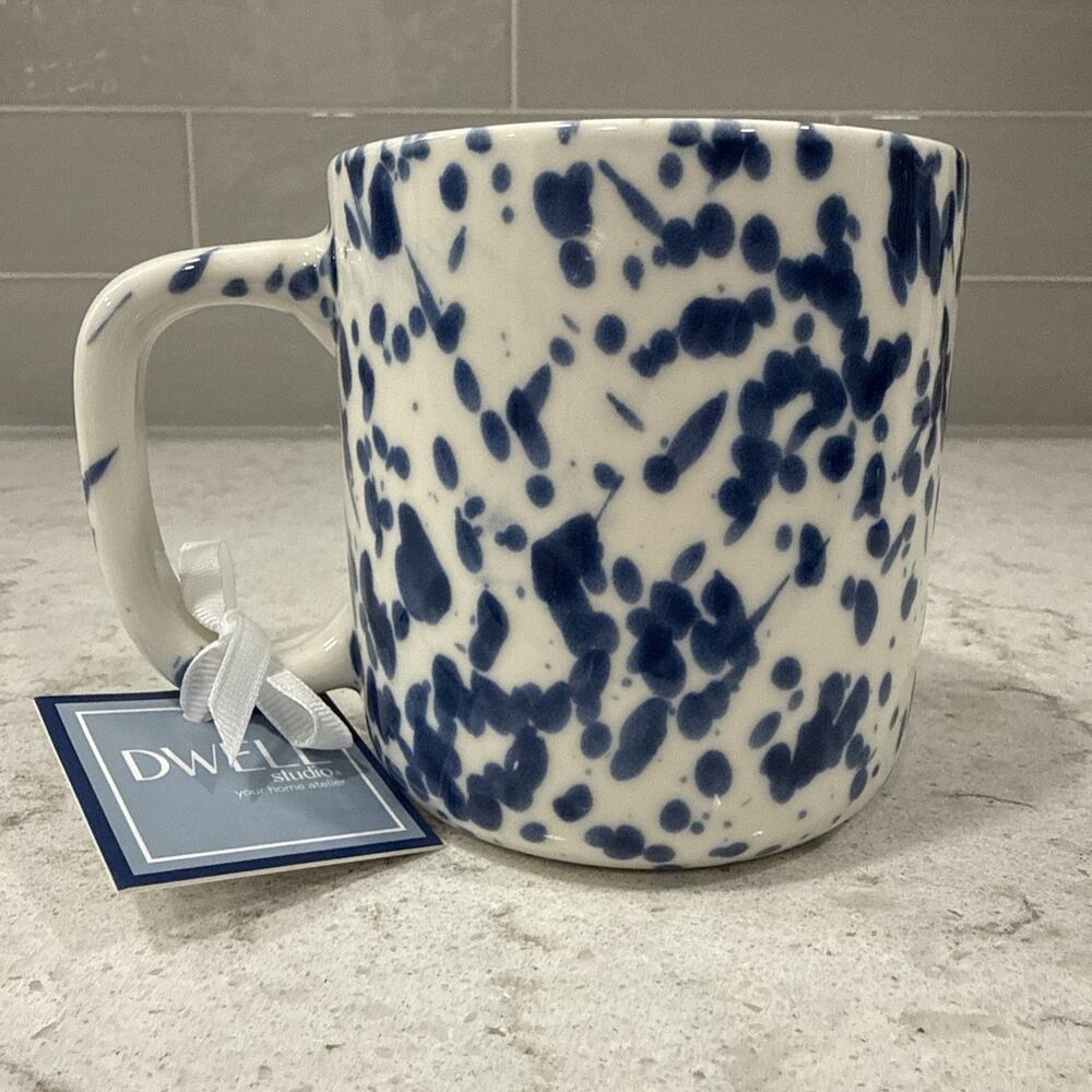 BLUE and WHITE “SPLATTER” PAINT / DOTS Ceramic 18oz Coffee Mug by Dwell Studio